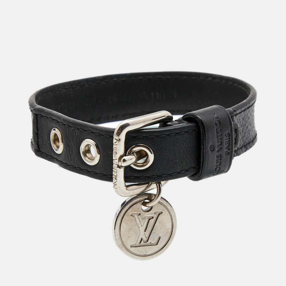 LOUIS VUITTON Black Canvas Leather SIlver Tone Bracelet - Picture 1 of 6